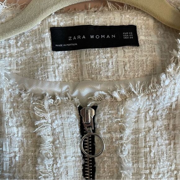 Zara White/Cream Tweed Zip Jacket - Picture 3 of 11